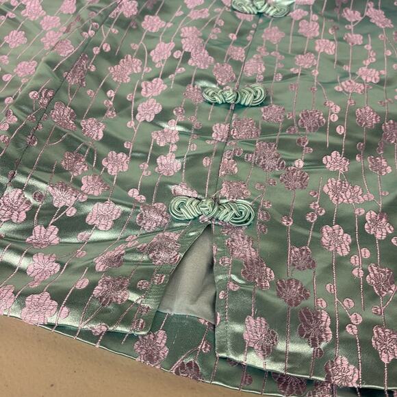 RTR Satin sz 14 xl blue silk Sau lee dress purple flowers long sleeve mini silky - Picture 6 of 7